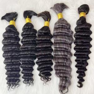 Double Drawn Deep Wave Human Hair Bulk For Braiding Natural Black