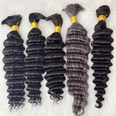 Cabelo humano de onda profunda duplo para trançar preto natural