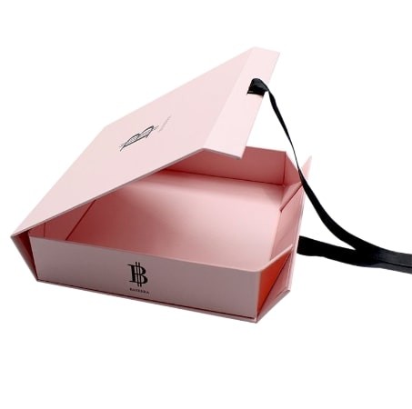 Cardboard Book Shape Luxury Folding Gift Box Ribbon Closure Box CMYK PMS