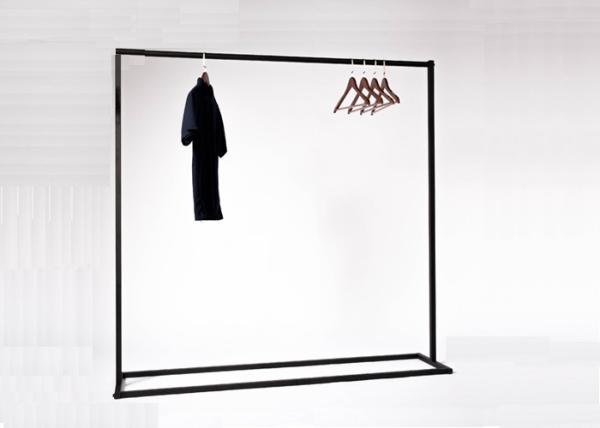 Metal Retail Chain Stores Hanging Clothes Display Rack Flooring Stand Black Color