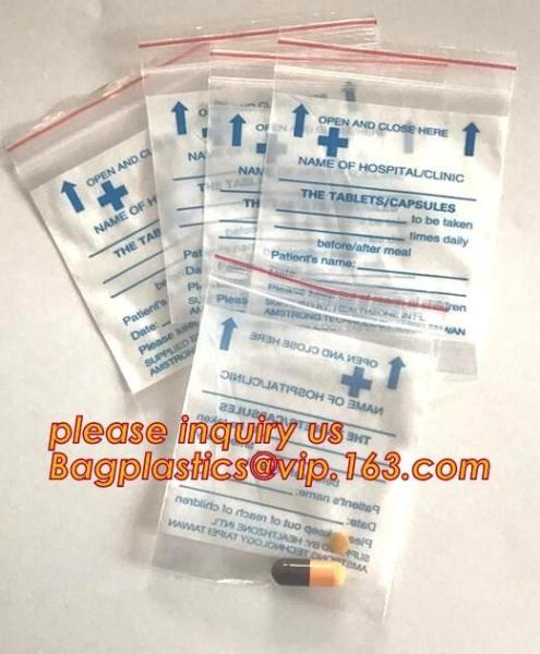 Custom printed LDPE medical Zip lockkk pills medicine zipper resealable small plastic bag, medical grade clear plastic zipp