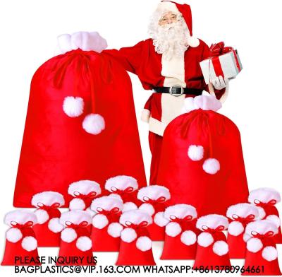 Santa Velvet Gift Bags Bulk Gift Bags Poms Christmas Gift Sack Xmas Velvet Drawstring Bag For Present Wrapping
