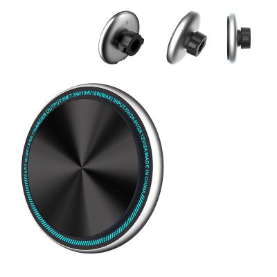 Metal Ambient Light 15w Wireless Charger Car Phone Holder With Oval Shape And Magsafe Magnetic Suction