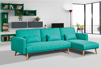 Elegant Pure Foam Fabric Sofa Bed Solid Wood Legs Green Bright Colour