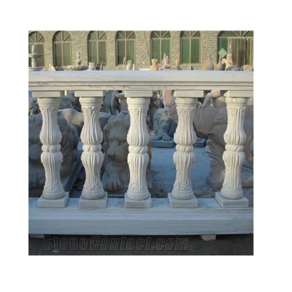 Hand Carved Natural White Stone Balcony Baluster Railing Stair Design Marble Handrail