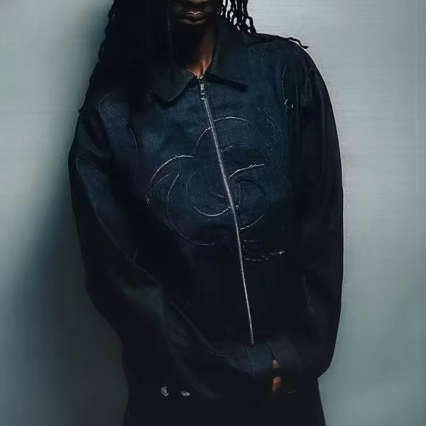 OEM Custom Denim Jacket Fashion Streetwear Embroidered Denim Jacket and Denim Shorts Set Tracksuit Men