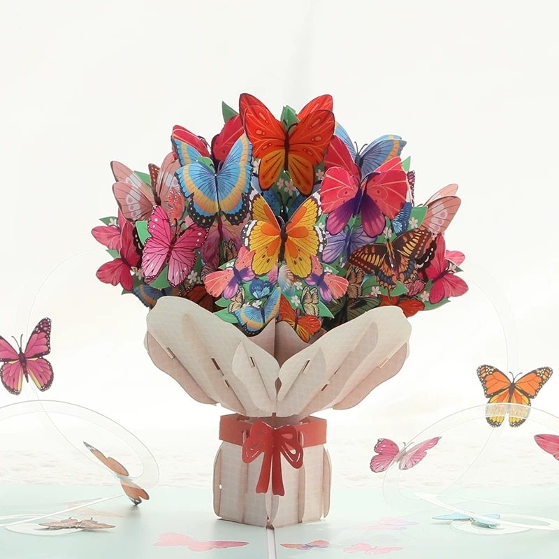 3D Butterfly Bouquet Pop Up Greeting Cards With Multi-Tiered Layered Design