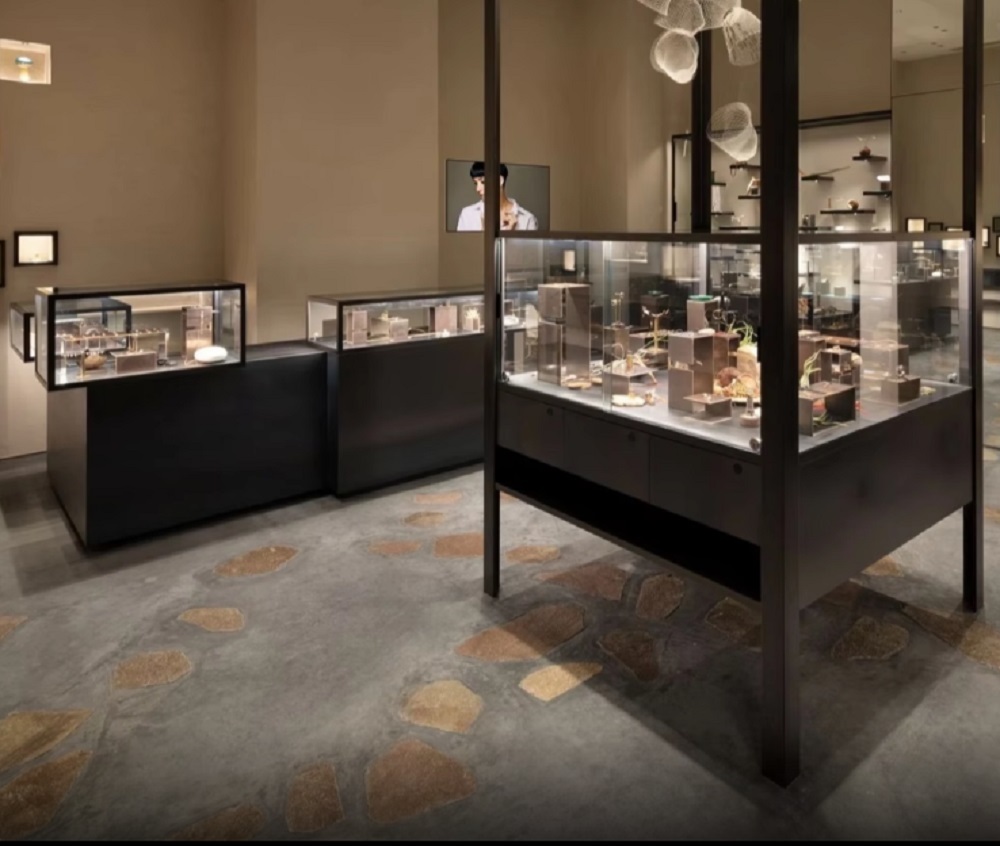 Customized LED Lighting Jewelry Display Cabinet with Natural Marble Vein Design for Luxury Stores