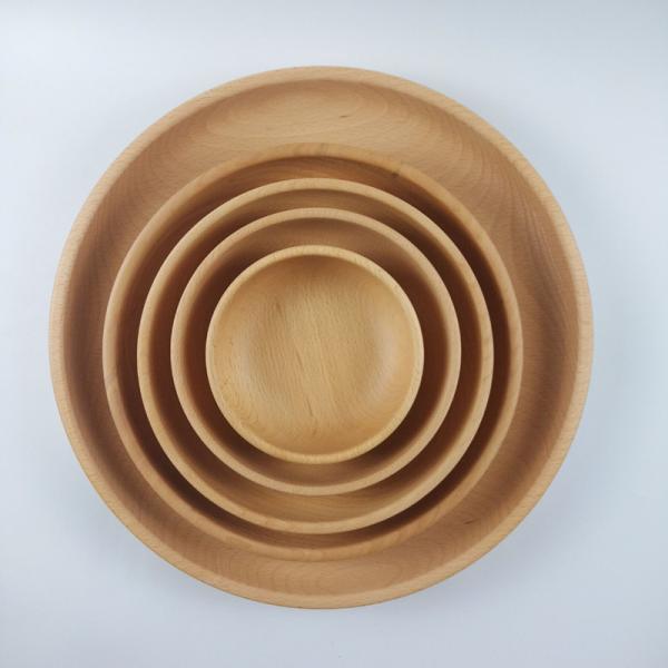 BPA Free Wooden Kitchen Utensil Set Creative Beech Wood Plate Round Salad Pickle Bowl