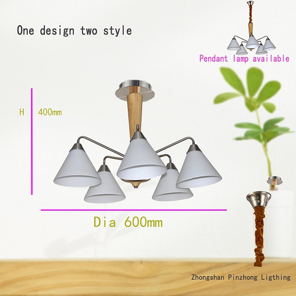 Household 3 arms mini wood pendant lamp glass shade chrome lighting CE/ROHS made in China