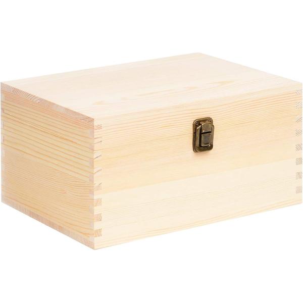 Hot Sale Customized Unfinished Pine Wood Box Natural DIY Craft Stash Boxes with Hinged Lid and Front Clasp