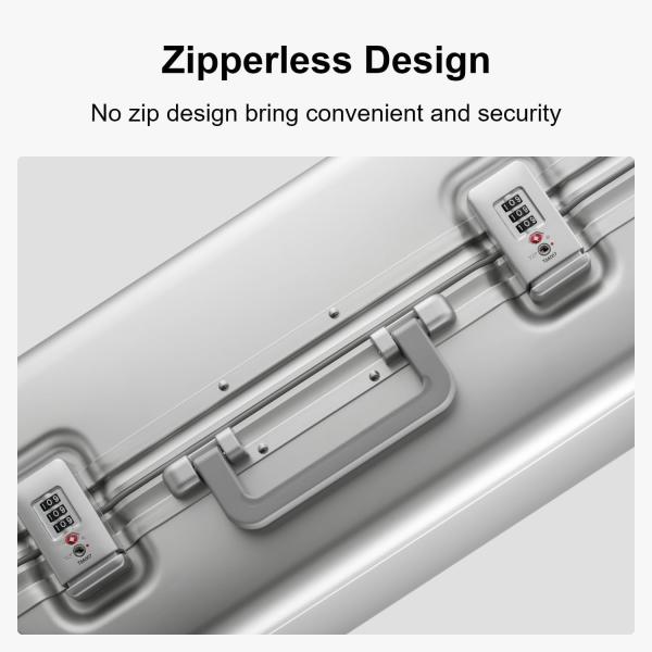 20 Aluminum Luggage Hardside Suitcase, Zipperless Luggage with TSA Lock and Spinner Wheels - Silver