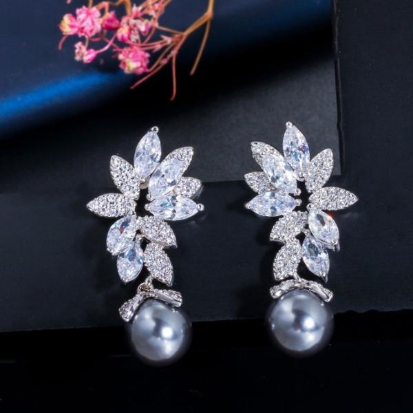 Pearl Jewelry SetBridal Wedding Jewelry Sets For Women Green Crystal Silver Color Tear Drop Jewelry Necklace Set