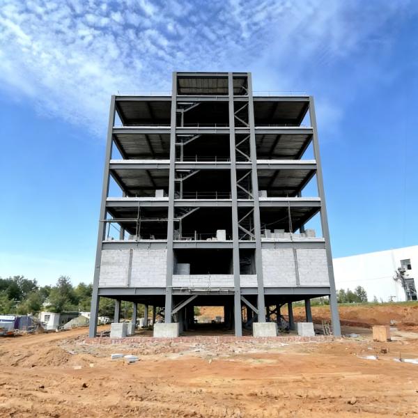 Multi-story steel structure building with high load-bearing capacity, suitable for equipment placement, storage, and combined office use