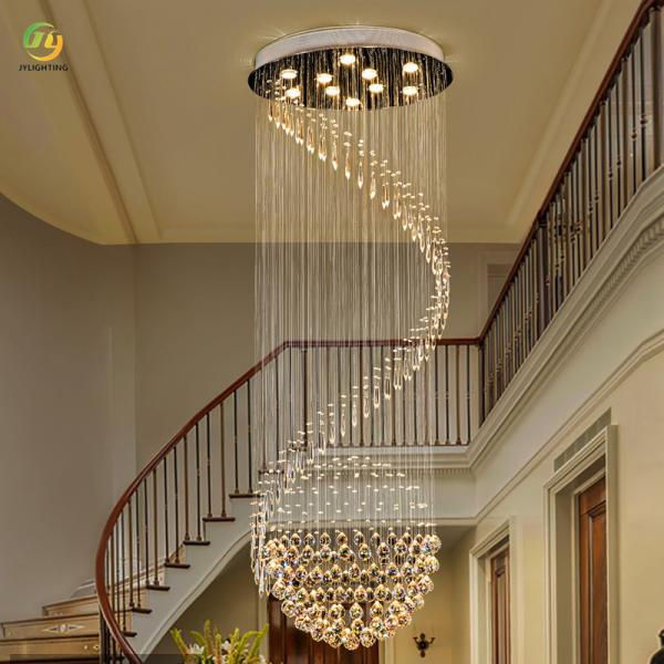 JYLIGHTING Duplex Home Staircase Crystal Chandelier Hotel Villa Spiral Simple Living Room LED Ceiling Light