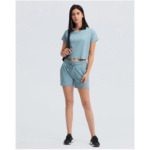 Quick Drying Loose Short Sleeve T Shirt Womens Fitting Yoga Crop Tops