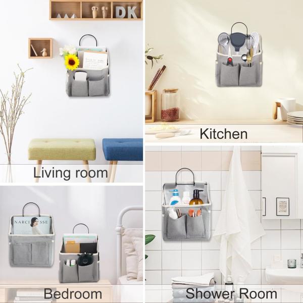 2 PACK WALL HANGING BAG ORGANIZER BASKET WITH POCKETS FOR BATHROOM BEDROOM KITCHEN DORM ROOM ESSENTIALS RV STORAGE AND