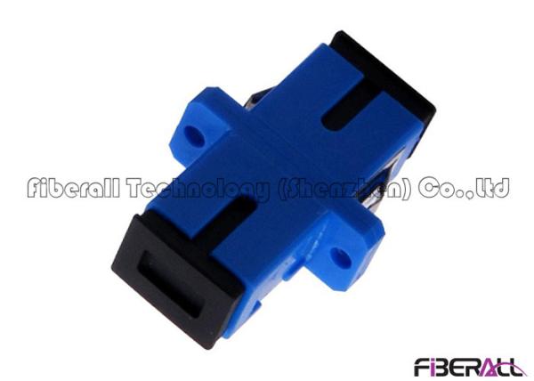 Single Mode SC PC Optic Fiber Adapter Simplex With Flange And Black Dust Cap