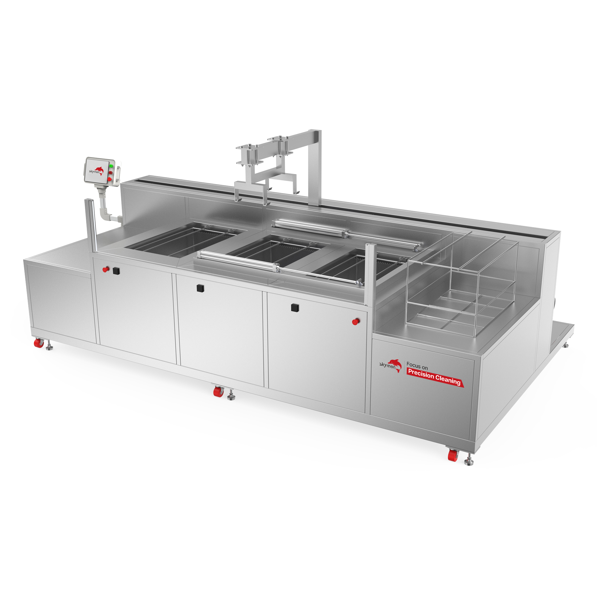 4-Tank Automatic Ultrasonic Cleaning System for Precision Parts with PLC Robotic Arm, Heating, Filtration & Drying