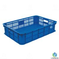 Caixas de frutas e vegetais de plástico azul ecológico, ventiladas