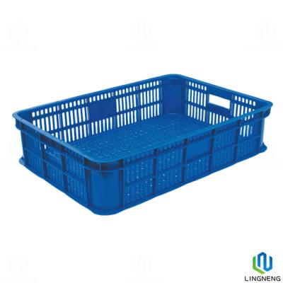 Caixas de frutas e vegetais de plástico azul ecológico, ventiladas