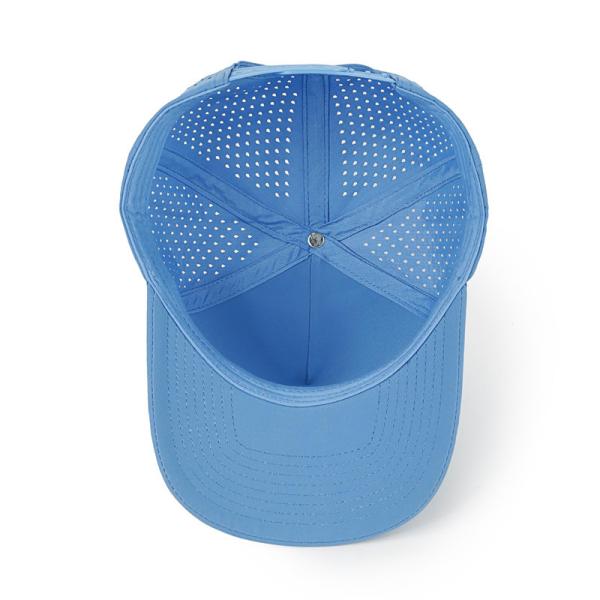 Wholesale 5 Panel Blue Baseball Cap Custom Laser Cut Hole Gorras Golf Waterproof Polyester Sports Hat