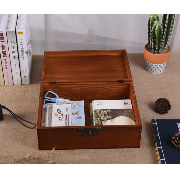 Varnishing Handling Vintage Style Customized Small Wooden Wedding Photo Box with Lock