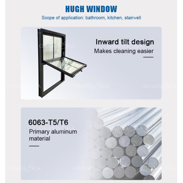 Hurricane Impact  Aluminium Single Hung Windows for House Tempered Glass Double Glazed Double Hung Windows