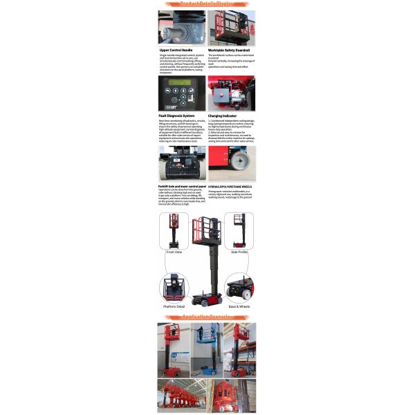Self Propelled Vertical Electric Mast Boom Lift Platform Cherry Picker Equipment 6M