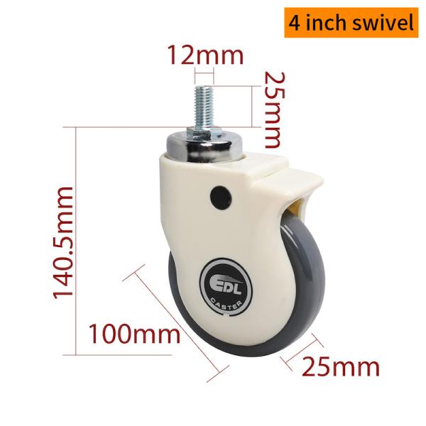 4 Inch TPU Medical Caster Wheels 80kg Load Capacity