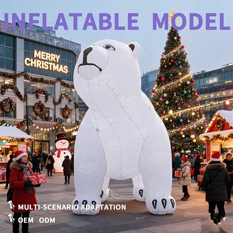 Giant Inflatable Polar Bear, Custom Cartoon White Bear Model for Outdoor Events Christmas Theme Advertising Decor