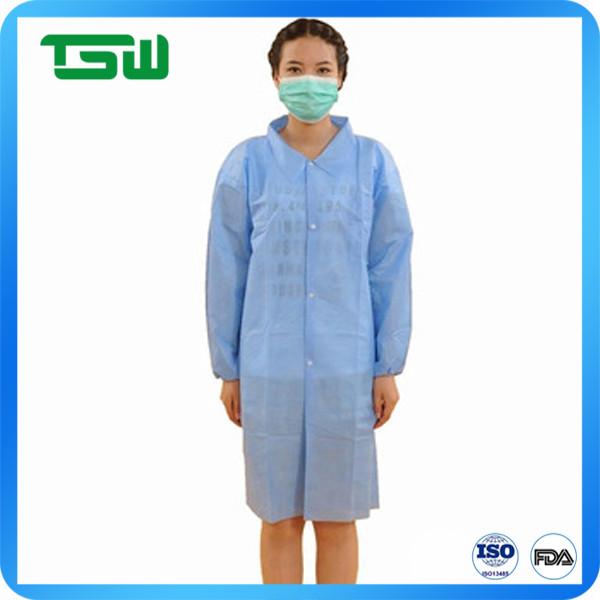 55gsm SPP Nonwoven Disposable Laboratory Coats With Snap Buttons