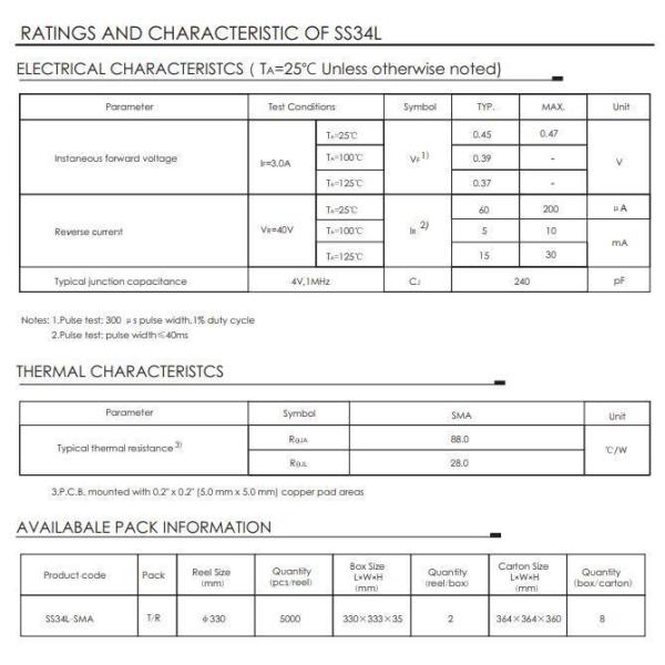 SS34L/SS345L/SS36L/SS38L/SS310L/SS315L/SS320L Low Vf Schottky Rectifier Diode in DO-214AC Package