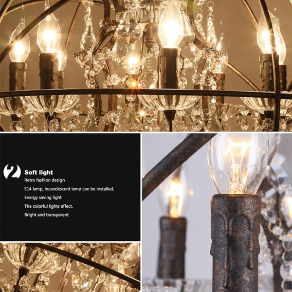 Rustic american style crystal globe Round chandelier (WH-CI-85)