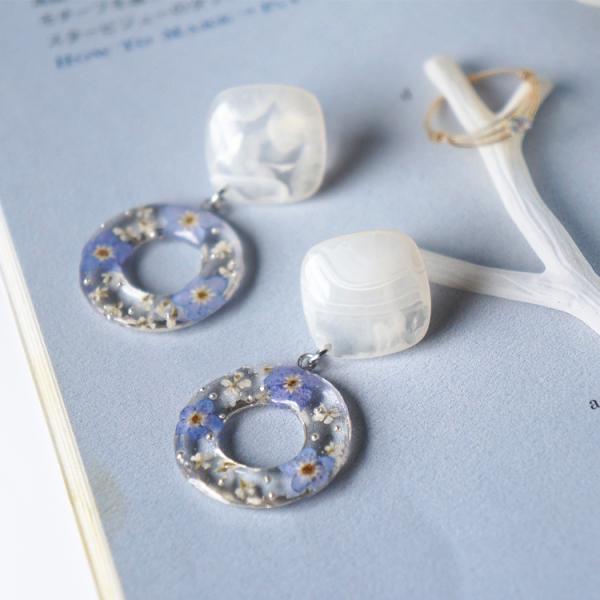 Forget-Me-Not Handcrafted Blue White Cube Single Stone And Germany Resin Ring Earrings For Christmas