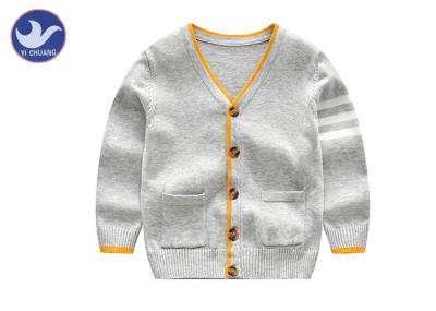 Stripes Knitted Baby Boy Gray Cardigan Sweater , Boys Button Cardigan With Pockets