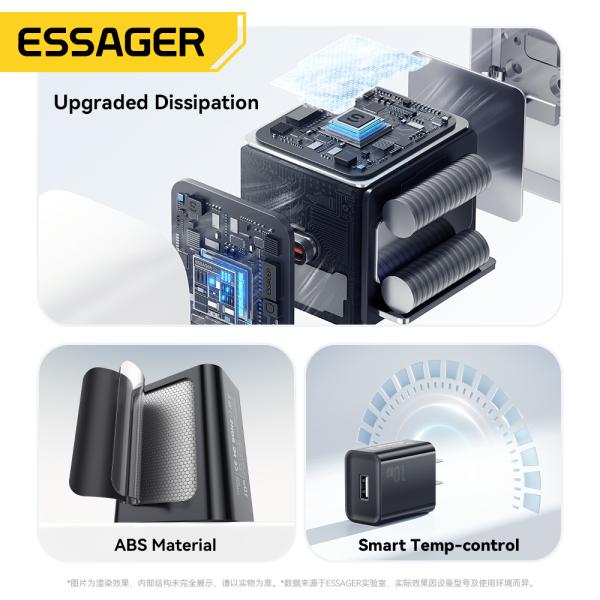 ESSAGER 10W USB A PD3.0 QC3.0 5V 2A Chargeur de téléphone murale Porte unique ES-CD51