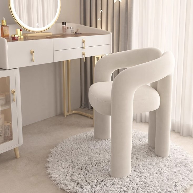 Cream Style Dressing Table Bedroom Upholstered Accent Side Chair Comfortable Arms Beige Makeup Vanity Chair for Living Room