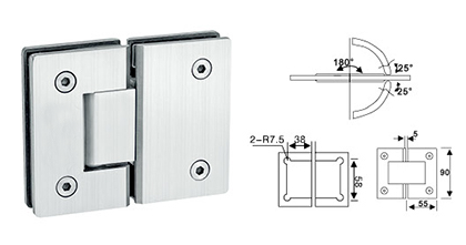 Bathroom glass clamp RS804, Square 180 degree, material stainless steel, satin or mirror