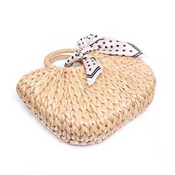 Round Wrist Beach Woven Bag , Handmade Crochet Handbags Corn Skin Material ODM