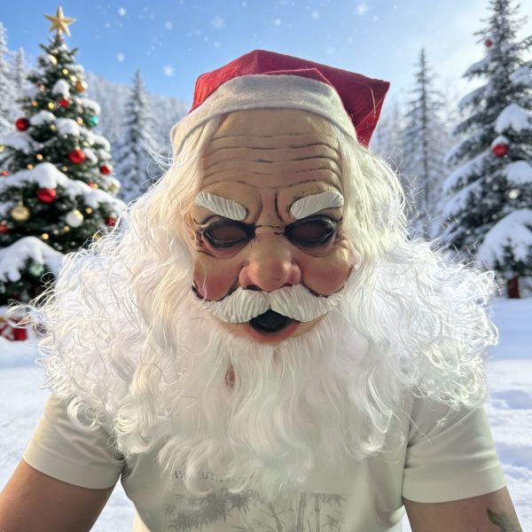 Realistic Santa Claus Mask Full Head Latex with Hat Beard Adult Christmas Cosplay Party Prop