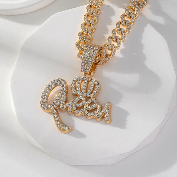 Fashion Rhinestone Crown Queen Pendant Necklace Hiphop 11mm Cuban Link Chain Necklaces For Women Jewelry Party Gifts