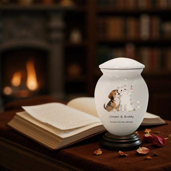 10.2 Height Airtight Seal Ceramic Pet Urns For Dog Cat Ashes Light White Color