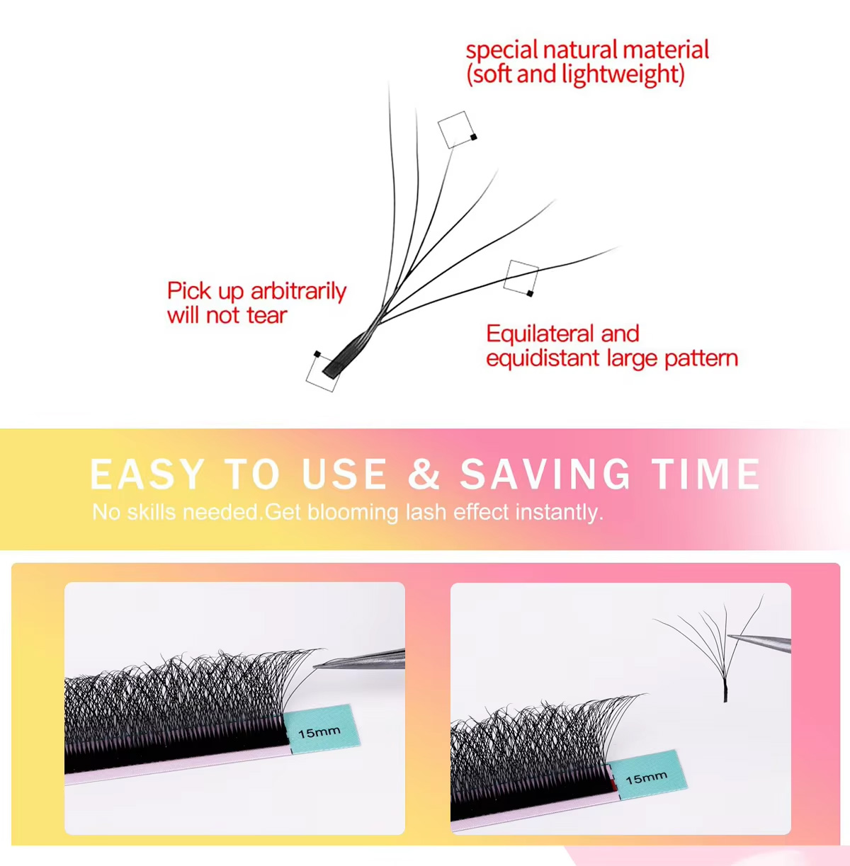 6D 8-15MM D Curl Volume Eyelashes Extension Trays Custom DIY Packaging Private Label