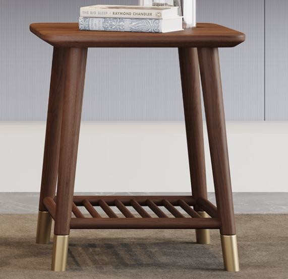 Home Solid Wood Square Side Table Furniture 500*500mm With 2 Shelves