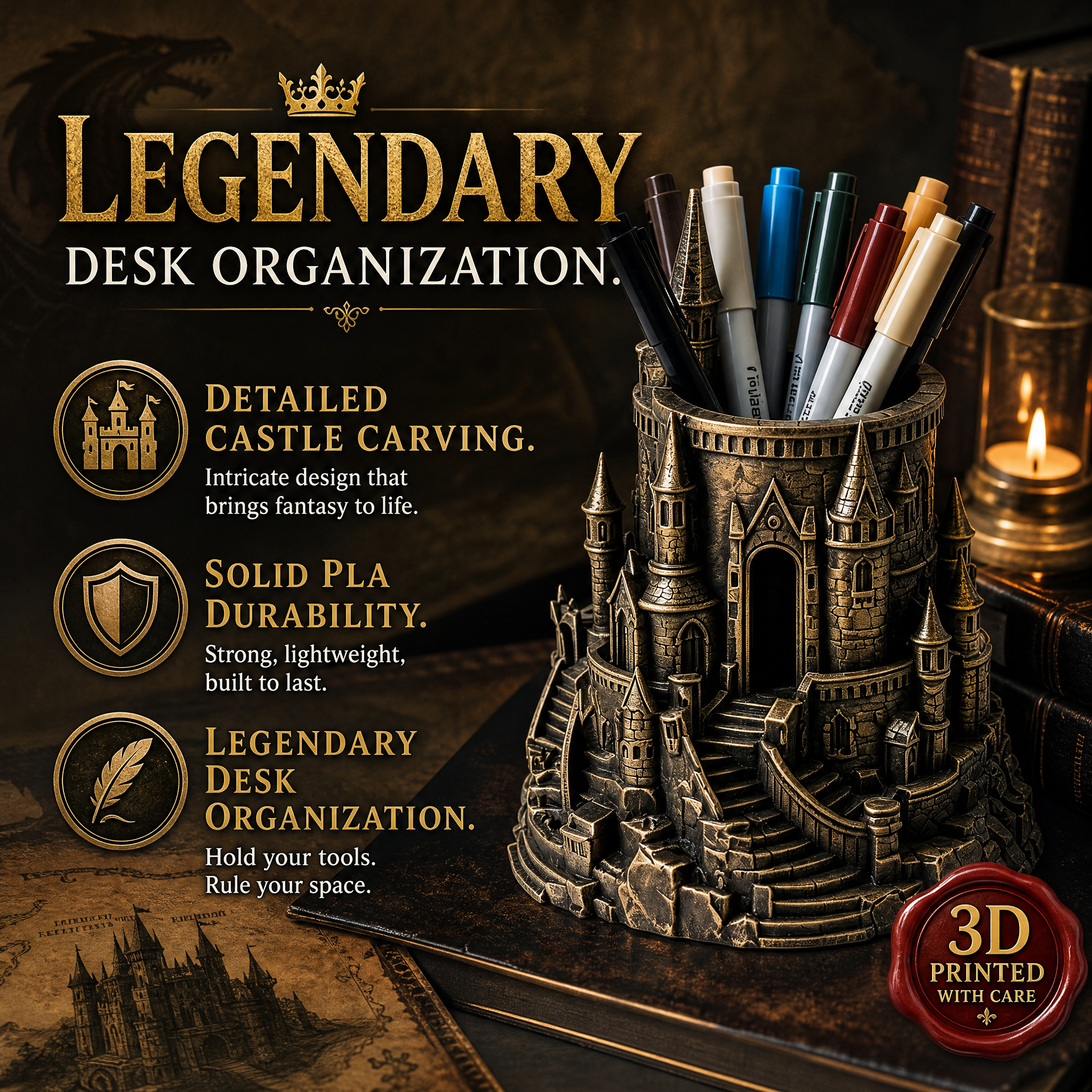 Stationery Storage 3D Printed Office Supplies Non Toxic Desktop Castle Pen Holder