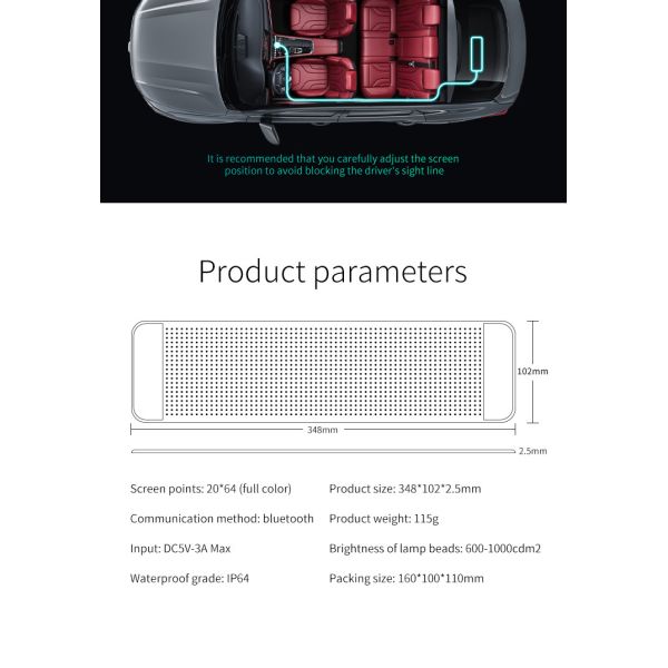 10 Inches Flexible Car LED Display Real Time Custom Animations And Messages
