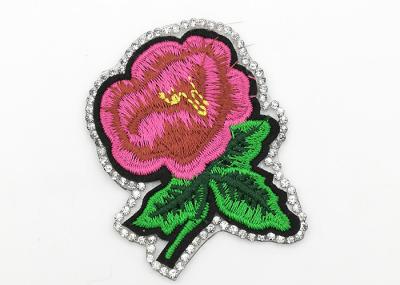 Delicate Flower Iron On Patches , Embroidered Flower Appliques Bright Color