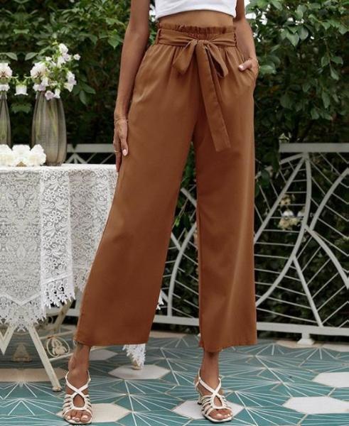 Do pé largo ocasional das calças das mulheres da roupa do Oem cintura elástica alargada com calças da correia