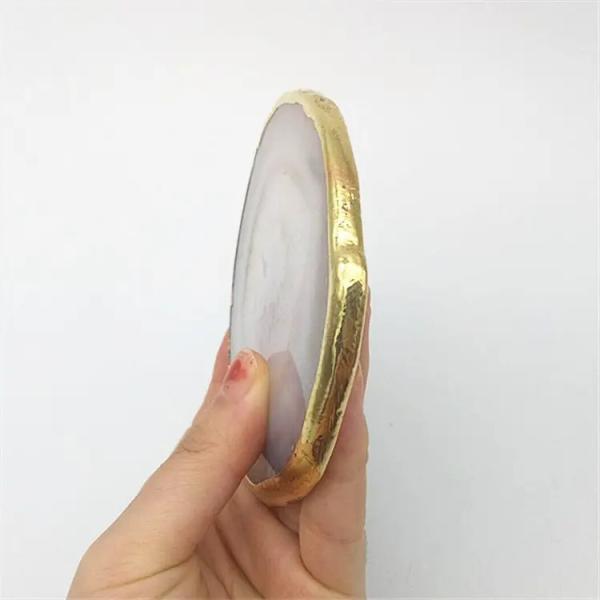 Regional Feature Agate Coaster Gray Slices Polished Crystal Natural Gemstone Flower Pot Engraving Folk Art Carved